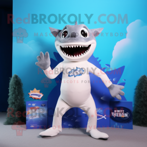White Megalodon mascot costume character dressed with a Swimwear and Hair clips