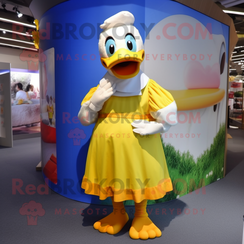 nan Duck mascot costume character dressed with a Maxi Dress and Shoe laces