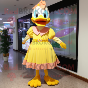 nan Duck mascot costume character dressed with a Maxi Dress and Shoe laces