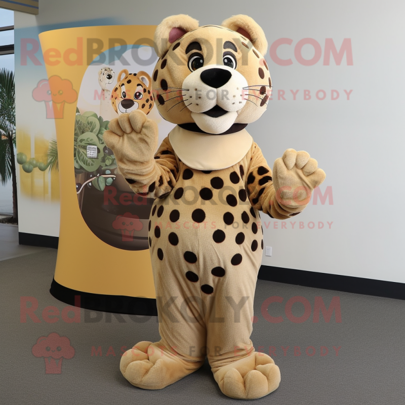 Tan Leopard mascot costume character dressed with a Wrap Skirt and Belts