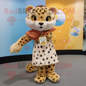 Tan Leopard mascot costume character dressed with a Wrap Skirt and Belts