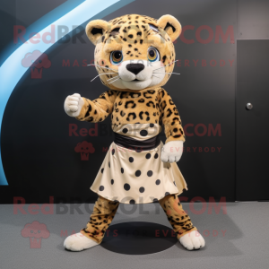 Tan Leopard mascot costume character dressed with a Wrap Skirt and Belts