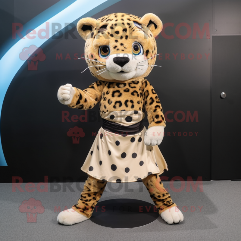 Tan Leopard mascot costume character dressed with a Wrap Skirt and Belts