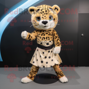 Tan Leopard mascot costume character dressed with a Wrap Skirt and Belts