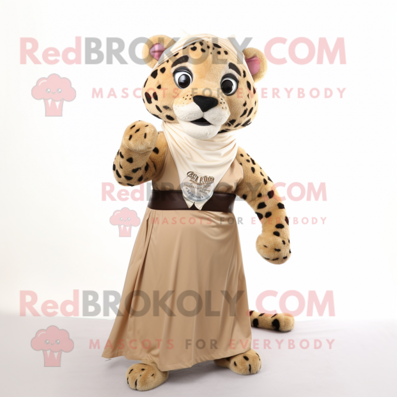 Tan Leopard mascot costume character dressed with a Wrap Skirt and Belts