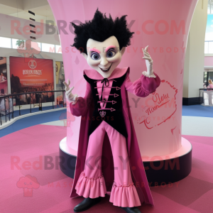 Pink Vampire mascot costume character dressed with a Empire Waist Dress and Lapel pins