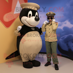 Tan Killer Whale mascot costume character dressed with a Tank Top and Berets