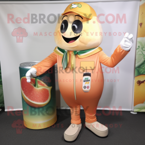 Peach Soda Can mascot costume character dressed with a Jumpsuit and Wallets