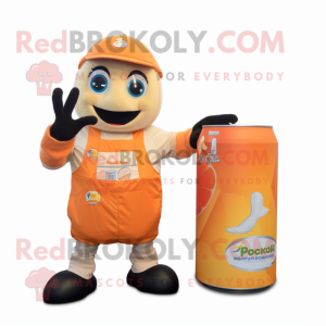 Peach Soda Can mascot costume character dressed with a Jumpsuit and Wallets