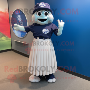 Navy Baseball Glove mascot costume character dressed with a Maxi Skirt and Smartwatches