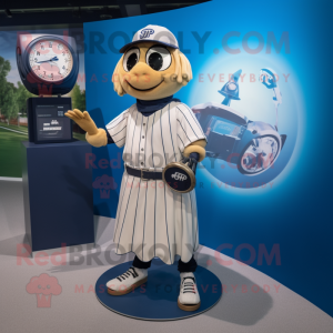 Navy Baseball Glove mascot costume character dressed with a Maxi Skirt and Smartwatches