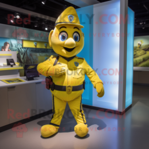 Yellow Police Officer mascot costume character dressed with a Running Shorts and Cummerbunds