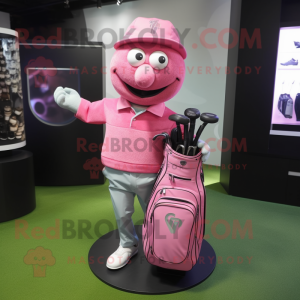 Pink Golf Bag mascot costume character dressed with a Shorts and Pocket squares