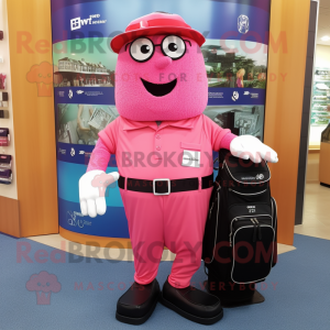 Pink Golf Bag mascot costume character dressed with a Shorts and Pocket squares