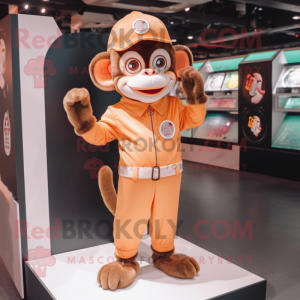 Peach Monkey mascot costume character dressed with a Jumpsuit and Brooches