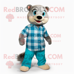 Cyan Ferret maskot kostume...