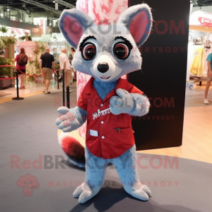 Red Civet mascot costume character dressed with a Denim Shorts and Coin purses