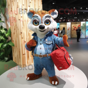 Red Civet mascot costume character dressed with a Denim Shorts and Coin purses