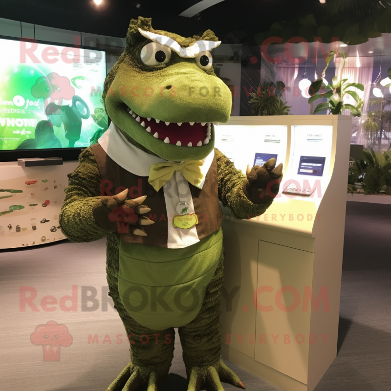 Olive Crocodile mascot costume character dressed with a Dress Shirt and Digital watches Olive Crocodile mascot costume character dressed with a Dress Shirt and Digital watches