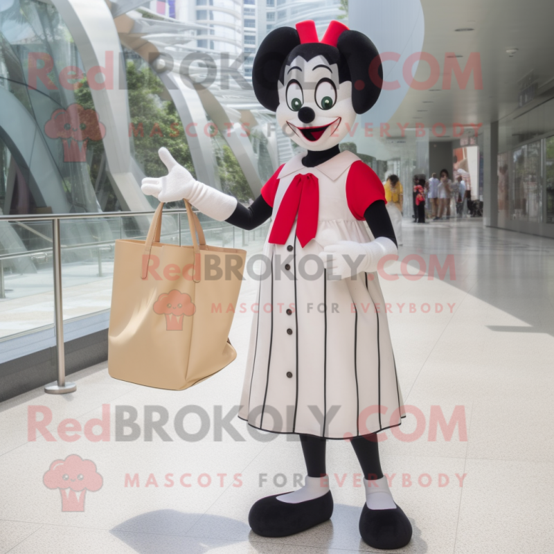 Cream Mime mascot costume character dressed with a Pencil Skirt and Tote bags Cream Mime mascot costume character dressed with a Pencil Skirt and Tote bags