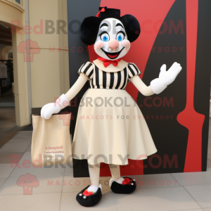 Cream Mime mascot costume character dressed with a Pencil Skirt and Tote bags