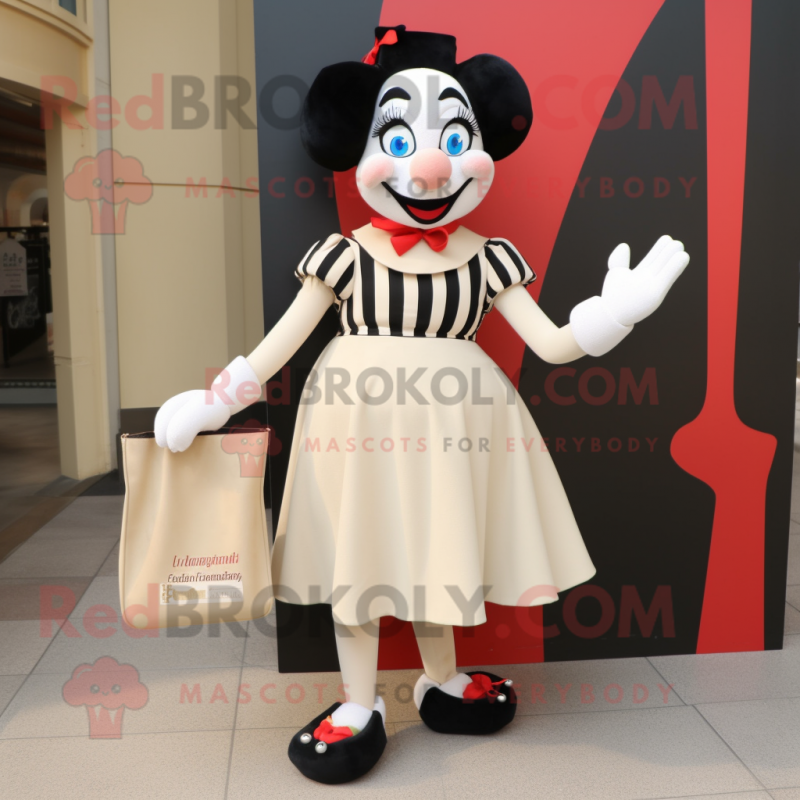 Cream Mime mascot costume character dressed with a Pencil Skirt and Tote bags Cream Mime mascot costume character dressed with a Pencil Skirt and Tote bags