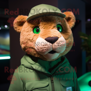 Green Mountain Lion mascot costume character dressed with a Turtleneck and Hats
