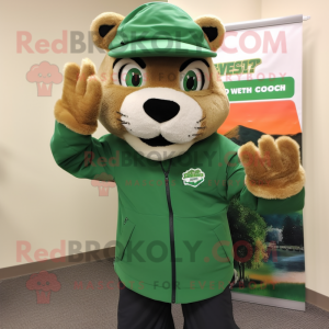 Green Mountain Lion mascot costume character dressed with a Turtleneck and Hats