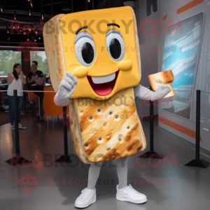 Silver Grilled Cheese Sandwich mascot costume character dressed with a T-Shirt and Bracelets