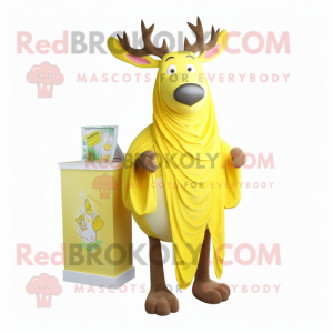 Lemon Yellow Elk mascot costume character dressed with a Sheath Dress and Scarves