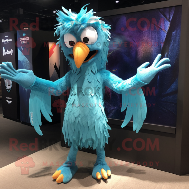 Cyan Harpy mascot costume character dressed with a Rash Guard and Ties