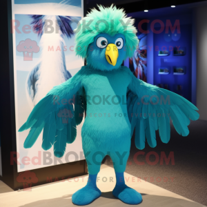 Cyan Harpy mascot costume character dressed with a Rash Guard and Ties