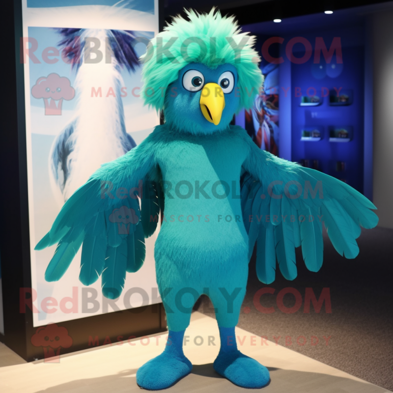 Cyan Harpy mascot costume character dressed with a Rash Guard and Ties Cyan Harpy mascot costume character dressed with a Rash Guard and Ties