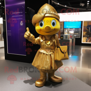 Gold But mascot costume character dressed with a Culottes and Handbags