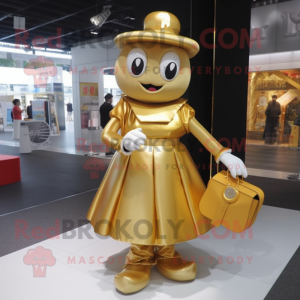 Gold But mascot costume character dressed with a Culottes and Handbags