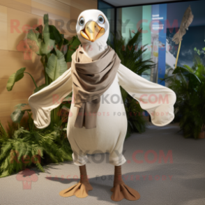 Tan Albatross mascot costume character dressed with a Trousers and Scarves