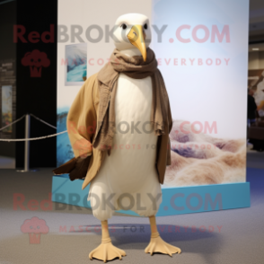 Tan Albatross mascot costume character dressed with a Trousers and Scarves