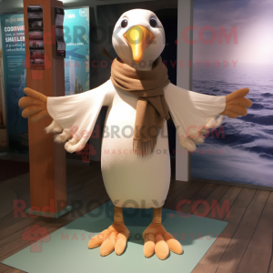 Tan Albatross mascot costume character dressed with a Trousers and Scarves