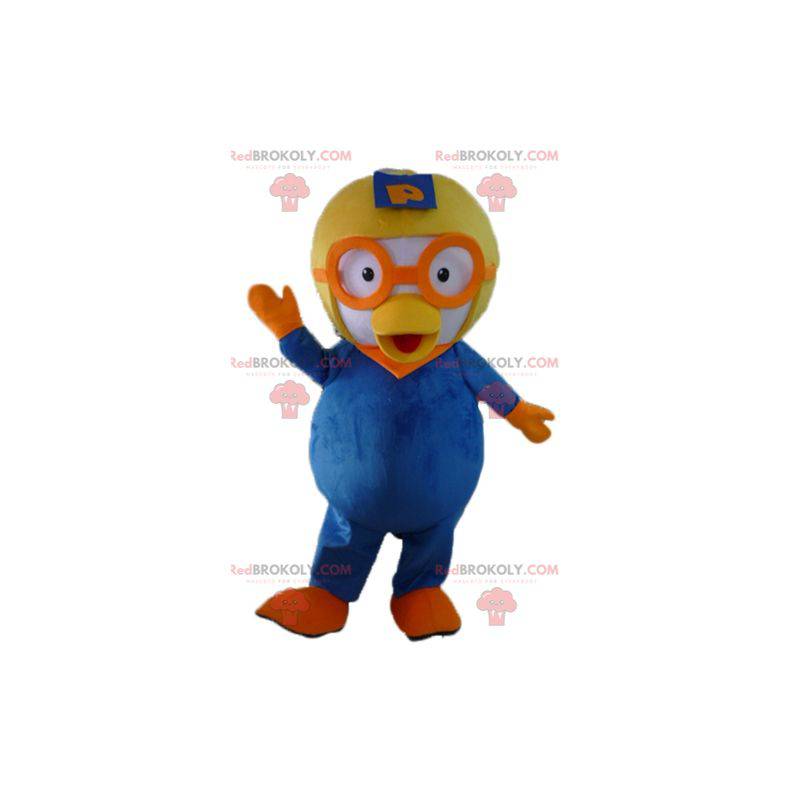 Mascote pássaro azul e branco com capacete de aviador -