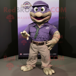 Purple Anaconda mascot costume character dressed with a Cargo Shorts and Pocket squares