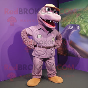 Purple Anaconda mascot costume character dressed with a Cargo Shorts and Pocket squares