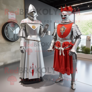 Silver Swiss Guard mascot costume character dressed with a Wedding Dress and Digital watches