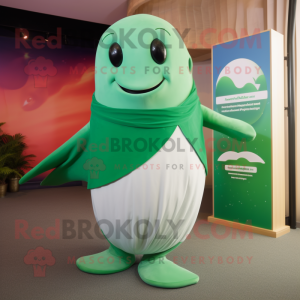 Green Beluga Whale mascot costume character dressed with a Maxi Skirt and Wraps