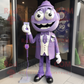 Lavender Phone mascot costume character dressed with a Suit Jacket and Ties
