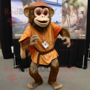 Rust Capuchin Monkey mascot costume character dressed with a Henley Tee and Wraps