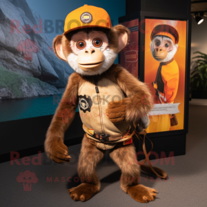 Rust Capuchin Monkey mascot costume character dressed with a Henley Tee and Wraps