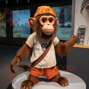 Rust Capuchin Monkey mascot costume character dressed with a Henley Tee and Wraps