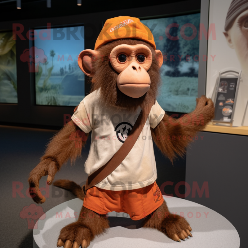 Rust Capuchin Monkey mascot costume character dressed with a Henley Tee and Wraps Rust Capuchin Monkey mascot costume character dressed with a Henley Tee and Wraps