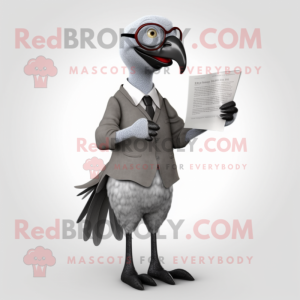 Gray Dodo Bird mascot costume character dressed with a Dress Pants and Reading glasses