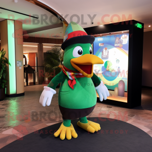 Green Toucan mascot costume character dressed with a Sweater and Bow ties